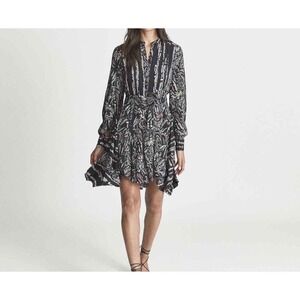 Reiss Lola Printed Causal Dress Long Sleeve Black Size 14 NWT